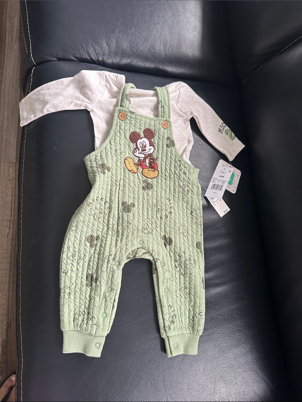 Disney Light Green Mickey Mouse Quilted Overalls